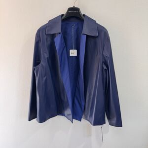 NWT Lafayette 148 New York Jacket Coat $998 M Leather Reversible Blue Drapey